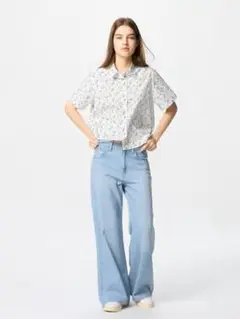 ユニクロコットンショートシャツプリント UNIQLO小花柄
