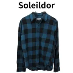 Soleildor 青黒チェック ネルシャツ 長袖　爽やか　ギンガムチェック
