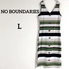 美品✨NO BOUNDARIES【L】ストライプ ロングワンピース