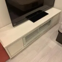 ホワイト木製テレビ台 ガラス扉付き