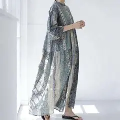 クラフトスタンダードブティック 花柄ロングワンピース 緑 グリーン ティアード