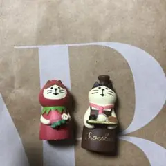 concombre 猫キャラクター 置物 2点セット