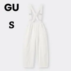 GU サロペット　サスペンダー付きベイカーパンツ　白　S ウエストゴム　綿