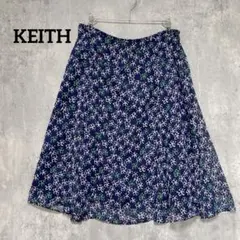 KEITH キース　ネイビー　花柄　42 ひざ丈スカート 夏物　さらさら