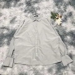 OFALO しまむら (M) オーバーサイズ シャツ 長袖 グレー 袖リボン
