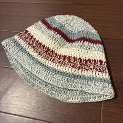 ストライプ　クロシェハット　ビーニー