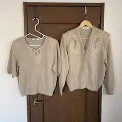 ぶどう柄 半袖ニット　カーディガン　セットアップ　SaintJoie 秋服
