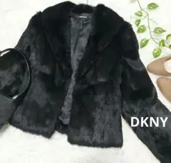 美品 DKNY ダナキャラン ラビットファー 毛皮 ジャケット コート ブラック