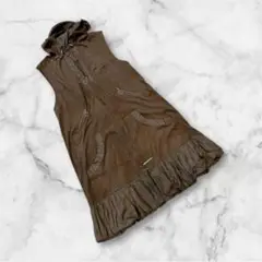 ノースリーブワンピース　ジレ　フリー　ブラウン　フード付き