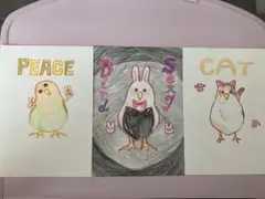 【手描き】鳥たちのイラストポストカード　3枚セット