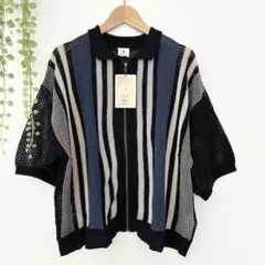 【新品/未使用】niko and... ストライプメッシュ　ジップカーディガン