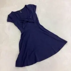 FOREVER 21フレアワンピース 半袖 リボン付き ネイビーSサイズ