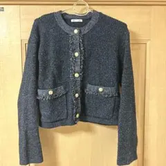GU sサイズネイビー ツイード ノーカラージャケット
