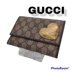GUCCI グッチ 折財布 GG柄 ハート キャンバス ベージュ 2つ折り財布