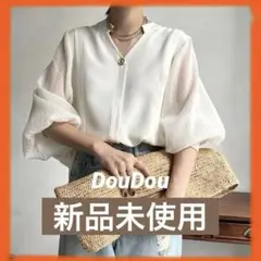 【DouDou】定価¥13200完売品 /バックボタン袖シアーブラウス