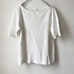 GU ジーユー　ワッフルボートネックTシャツ　半袖　ホワイト（M）