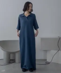 VACANCY JQシャーリングポロ　ロングワンピース　ブルー