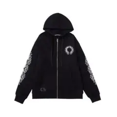 ロゴデザイン 黒 ジップアップパーカー