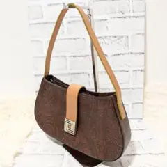 美品✨エトロ ペイズリー柄 ハンドバッグ ワンショルダー Eロゴ ブラウン