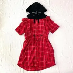 【ラブトキシック】ワンピース チェック柄 オフショル風 ウエストドロスト 160