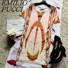 【良品】EMILIO PUCCI 総柄ワンピース プッチ柄 半袖 プッチ柄