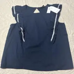 新品・バナナリパブリック・フリル付きネイビーノースリーブシャツ・M