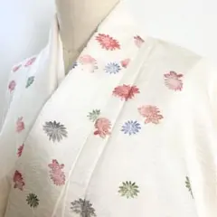2m1412 着物 正絹 袷 小紋 白 赤 緑 青 花柄 和装