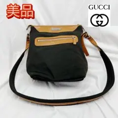 GUCCI グッチ キャンバス×レザー ショルダーバッグ ブラック系