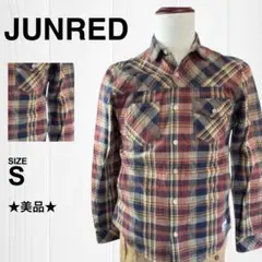 【美品】ジュンレッド 手染チェックシャツ 胸ポケット タック カジュアル