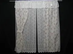 ★びんごやＮｏ１０３９★新品★２連のれん（暖簾）★白地のレースにピンクの小花