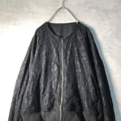 【ヴィンテージ】総レース ノーカラージャケット 黒 古着 used AS76