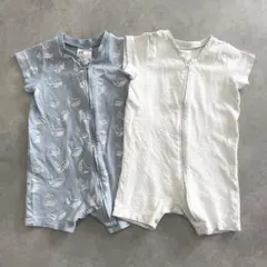 H&M ジップアップ 半袖ロンパース 2点セット 74cm