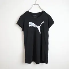 【古着・サイズM】PUMA ブラック Tシャツ プーマ 迷彩ロゴ 半袖 テニス