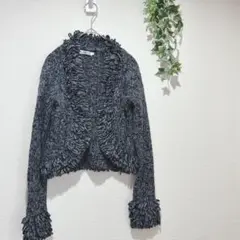 【feel field's】フリンジ付きカーディガン 長袖 グレー　サイズ2