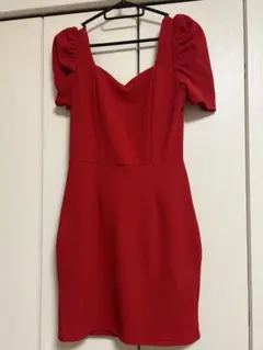 SHEIN パフスリーブ レッドドレス XS