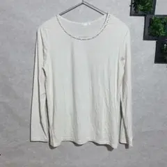 ドレスキップ(M)レディースカットソー パール　ストーン　Uネック　長袖