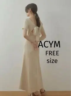 完売！ACYM アシーム ニットワンピース 半袖 ロング バックリボン