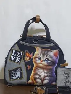 ☆岡山デニム☆トラ猫☆カラフル猫☆扇型☆両面リュック対応☆4wayボストンバッグ