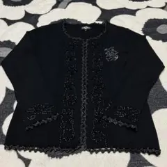美品バレンザスポーツ ビーズ刺繍 ブラックカーディガン 長袖
