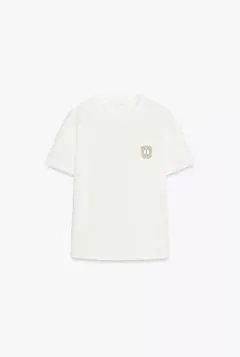 ZARA ホワイト ブローチロゴ入り 半袖Tシャツ