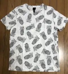 H&M 総柄プリントTシャツ パイナップル 白 M