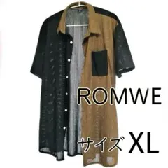 【ROMWE】ロムウェ　バイカラー　半袖シャツ　メンズ　ＸＬ　ブラック　夏