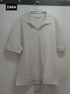 美品 ZARA アイボリー 半袖 厚手ポロシャツ サイズL[FF]