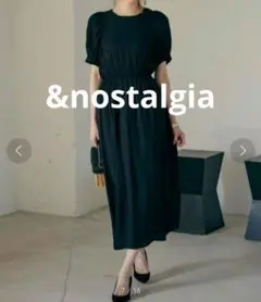 &nostalgia パフスリーブワンピース　ブラック　ロングワンピース