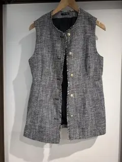 ノースリーブ ツイード風ベスト グレー系