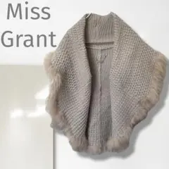 g【ミスグラント】ポンチョ/美品 暖かい ゆったり ファー ニット 可愛い 軽