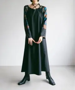 sahara クロスネックジャガードドレス