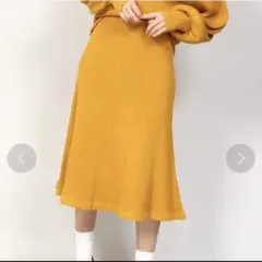 ロングスカート プリーツスカート ニットスカート あったか からし色
