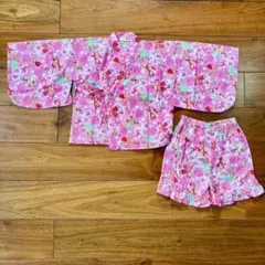 新品　ピンク甚平・浴衣 サイズ90 花柄　女の子