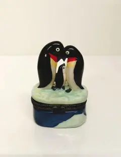 陶器製　ペンギン親子　小物入れ